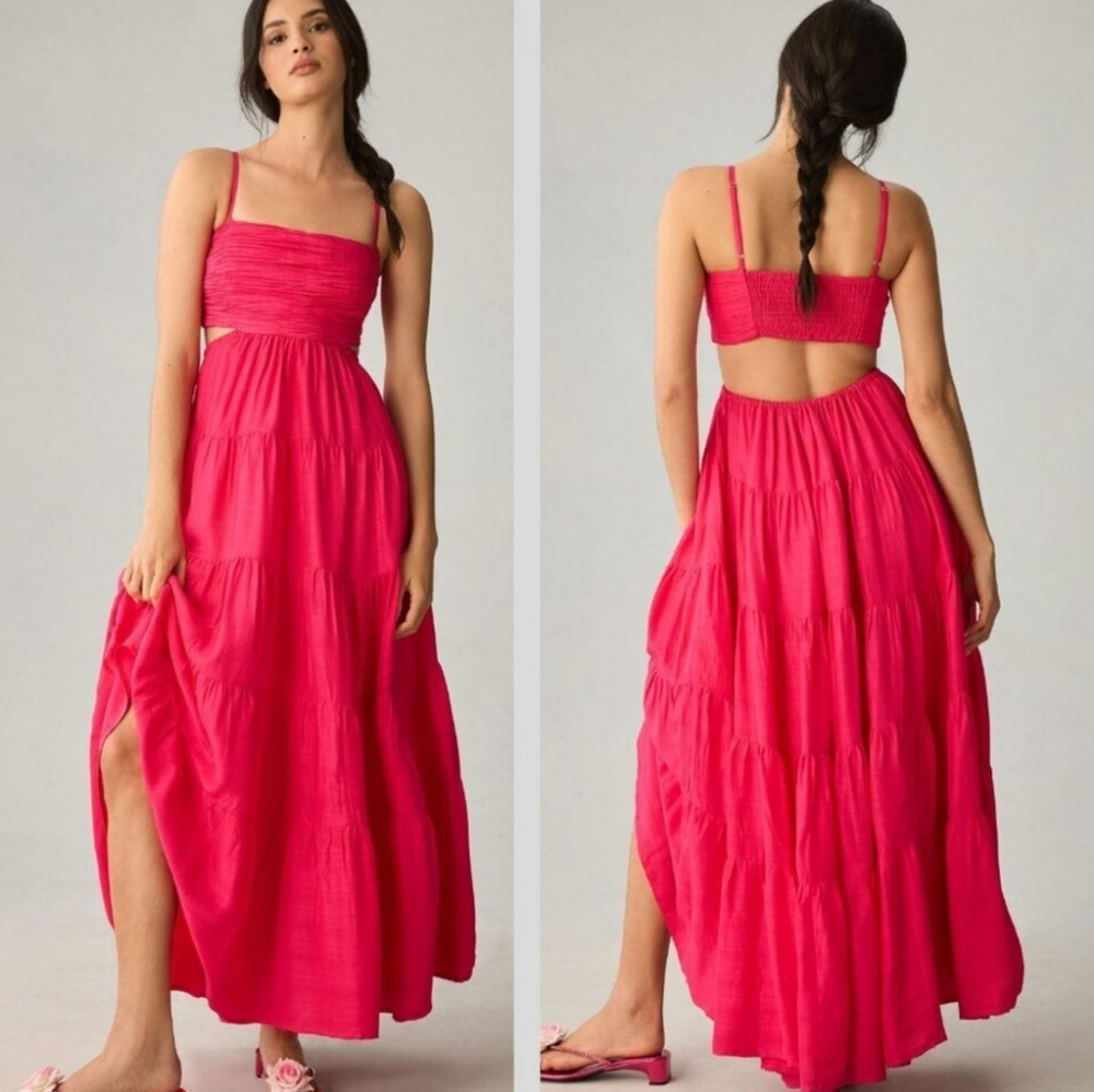 New!Anthropologie Let‎ Me Be Magenta Pink Cutout Maxi Dress